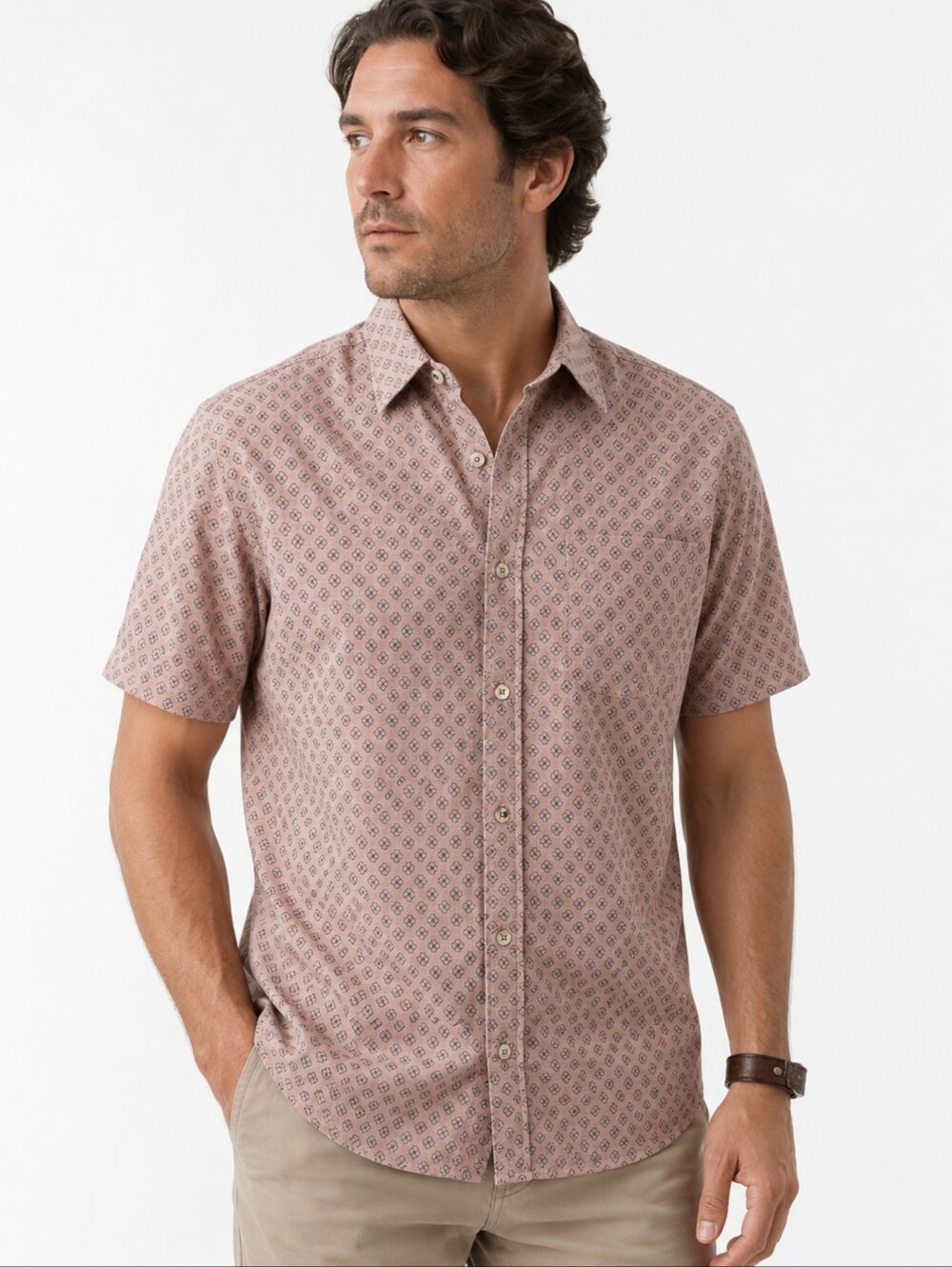 19 Ninety One Men's Pink Blue Button Front Short Sleeve Casual Shirt Size Large